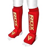 RDX Schienbeinschoner Schienbeinschutz mit Fußfortsatz für Kampfsport, SATRA Zertifiziert, rot, XL