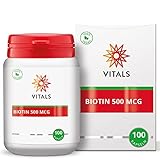 Vitals Biotin - 500mcg, 100 vegane Kapseln. Vitamin B8 in hoher Dosis. Unterstützt Kohlenhydrat-, Fett- und Eiweißstoffwechsel.