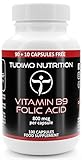 Vitamin B9 Folsäure 800 mcg Kapseln - 100 Hochdosiert (3+ Monatsvorrat) Schnell Auflösende Tabletten (Folsauretabletten), mit je...