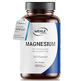 Magnesium 400mg Kapseln hochdosiert - 365 Stück (1 Jahr) 667mg je Kapsel, davon 400mg elementares Magnesium I Laborgeprüft Vegan...
