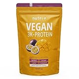 Nutri + Proteinpulver Vegan Mango & Maracuja 1 kg - 82% Eiweiß - 3k plant-based Eiweißpulver - Veganes Protein Pulver 1000 g -...
