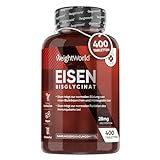 Eisentabletten - 400 Tabletten - Für Immunsystem, Energiestoffwechsel & Blutbildung (EFSA) - Aus Eisenbisglycinat (Eisen Chelat)...
