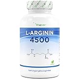 L-Arginin - 365 vegane Kapseln - Premium: 4500 mg 100% reines L-Arginin pro Tagesdosis - Hergestellt durch pflanzliche Fermenation...
