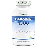 L-Arginin - 365 vegane Kapseln - Premium: 4500 mg 100% reines L-Arginin pro Tagesdosis - Hergestellt durch pflanzliche Fermenation...