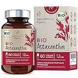 Bio Astaxanthin 12 mg I Vegan I 60 Kapseln im Glas I natürliches Antioxidant aus Haematococcus Pluvialis Mikroalge I Optimierte...
