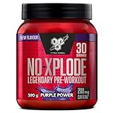 BSN N.O.-Xplode Pre Workout Pulver, Nahrungsergänzungsmittel mit Koffein, Aminosäuren, Vitamin C und Zink, Purple Power, 30...