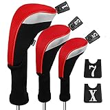 Andux Golf 460cc Driver Kopfhüllen Golfschläger mit langem Hals Holzkopfhüllen 3 Stück rot