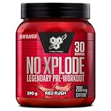 BSN N.O.-Xplode Pre Workout Pulver, Nahrungsergänzungsmittel mit Koffein, Aminosäuren, Vitamin C und Zink, Red Rush, 30...