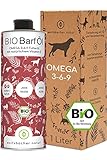 Futteröl für Hunde 1 Liter – 100% Bio Barföl - Natürlich und Vegan - Aus Leinöl, Hanföl, Nachtkerzenöl, Olivenöl,...