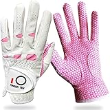 LOVMEAD Golfhandschuhe Damen Leder Linke Rechte Hand Paar, Extra Allwetter Griff 3D Performance Golf Handschuh Sommer Links Rechts...