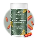 Mizellen Curcuma Kapseln Hochdosiert mit 185x höher verfügbarem NovaSOL Curcumin angereichert mit Vitamin D und C ohne Piperin 1...