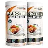 Vegan Protein Pulver HASELNUSS 2x750g – V-PROTEIN 4K Blend - Unglaublich lecker & cremig - Aus Sonnenblumen, Soja, Hanfsamen &...