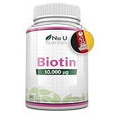 Biotin hochdosiert 10.000 mcg - 365 Vegane Tabletten - Für Haarwuchs, Haut & Nägel - Volle Jahresversorgung -...