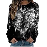 Sweatshirt für Frauen Totenkopf Tunika im Gothic Stil Herbst Winter Basic Shirt O Neck Langarm Loser Pullover Activewear für...