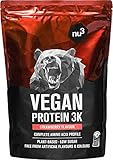 nu3 Vegan Protein 3K Shake (1kg) - Eiweiss Protein Pulver vegan Erdbeere mit Sonnenblumen Proteinpulver, Reis-, Erbsen- &...