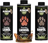 alphazoo Barf-Trio I Lachsöl, Hanföl & Leinöl für Hunde & Katzen I 3 x 500ml I Natürliches Barf Öl mit Omega-3 & 6 I Energie...