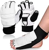 Taekwondo Handschuhe und Fußschutz Set, Boxhandschuhe Männer Kickboxen Handschuhe Knöchelbandage für Kinder Herren Damen, MMA...