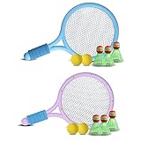 Kinder Federballset Kids, 2 StückTennisschläger 4 Soft Trainingsbälle und 6 Badminton Birdies Kinder, Badminton Racket...