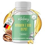 Vitabay Hochdosiertes Vitamin E 600 IE Depot - 200 VEGAN Softgel Vitamin E Kapseln hochdosiert mit Tocopherol und Tocotrienol -...
