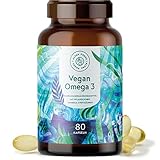 Vegan Omega 3-80 vegane Softgel Kapseln - 500mg Algenöl aus deutscher Markenherstellung pro Tagesdosis - Pflanzliche Alternative...