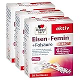Doppelherz Eisen-Femin Direct mit Vitamin C + B6 + B12 + Folsäure – 14 mg Eisen für die normale Bildung von roten...