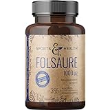 Folsäure Hochdosiert - 365 Tabletten Folsäure 1.000µg pro Tablette Mit Vitamin B9 - Folate - vegan - Ohne Jod - Folic acid - -...